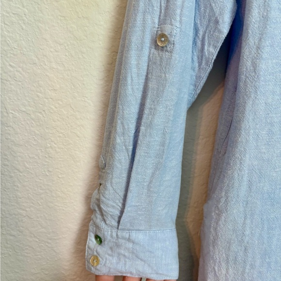 C&C California Light Blue Linen Blend Midi Shirt Dress Size Medium - Picture 8 of 12